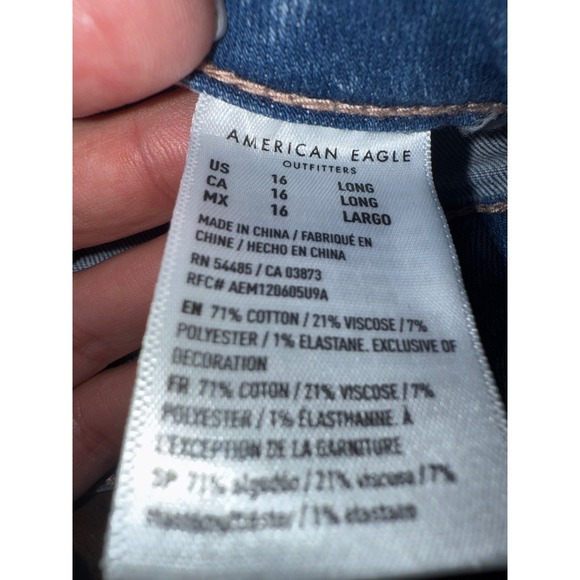 American Eagle Super Hi-Rise FlareDistressed Ripped Jeans Denim Womens 16Long - Picture 10 of 12